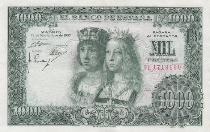 1000 پزو اسپانیا 1957 (فوق العاده تمیز)